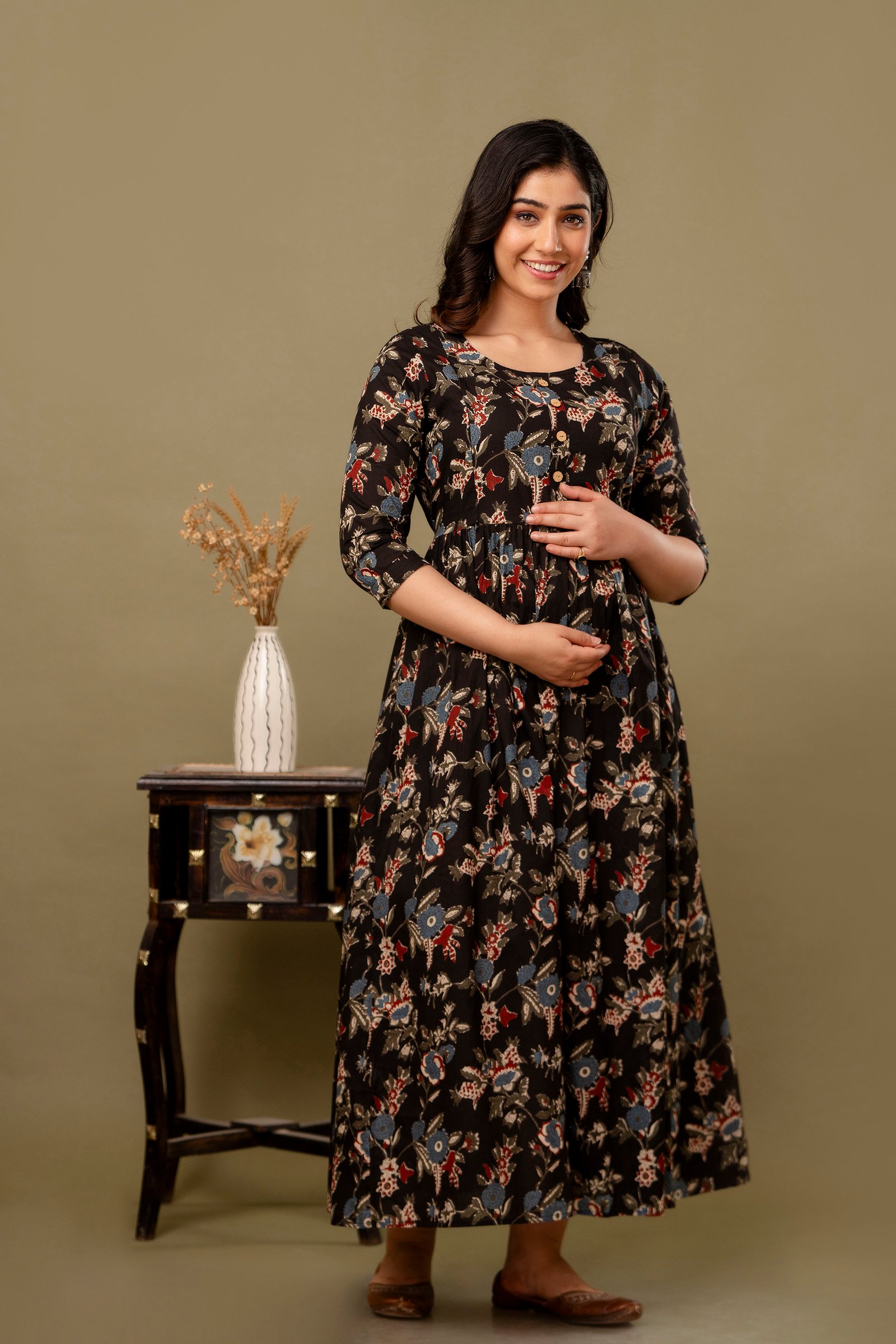 Black Print Feeding & Maternity Dress - Image 8