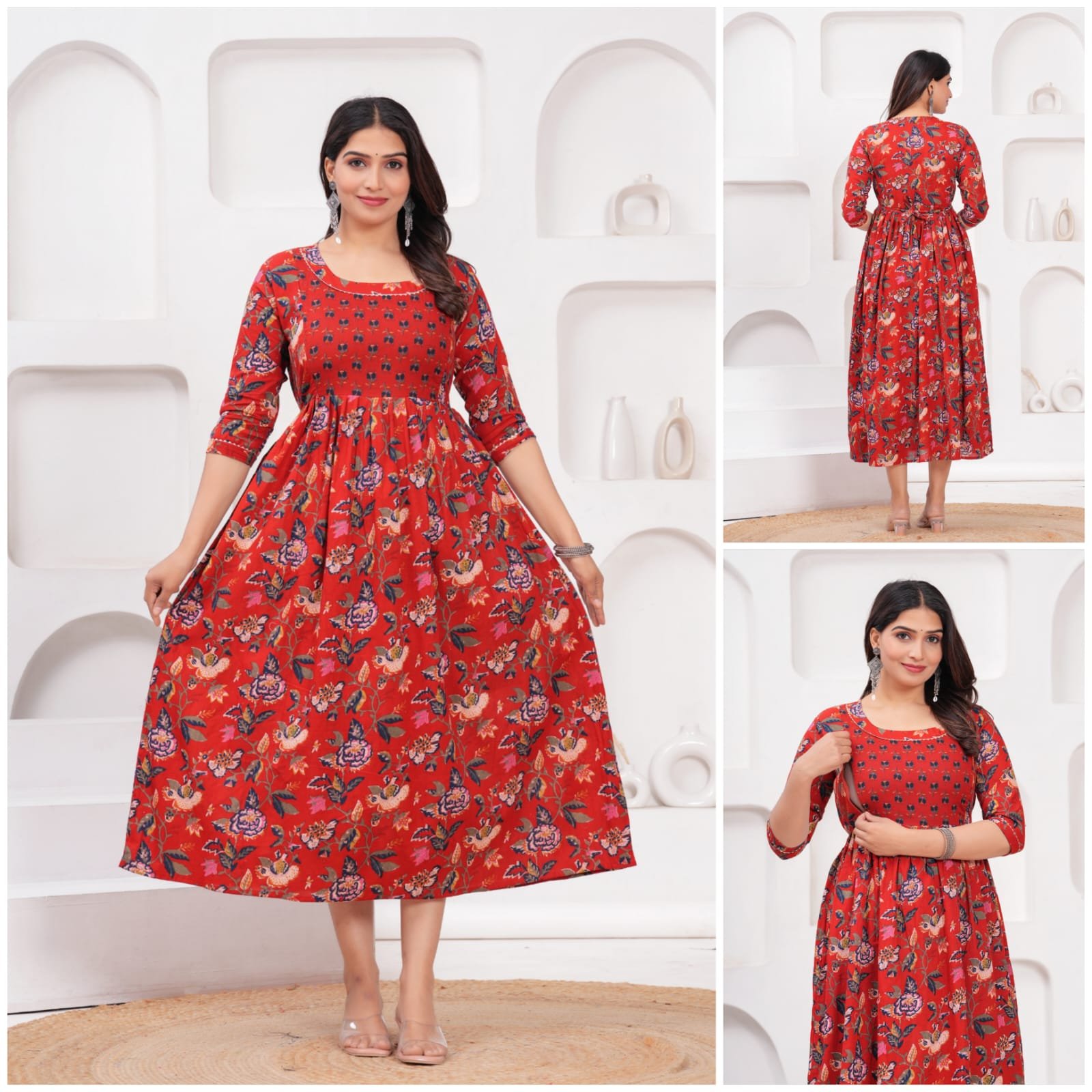 Cherry Red Print Feeding & Maternity Dress