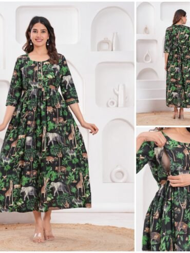 Floral Green Print Feeding & Maternity Dress