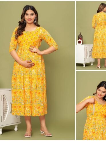 Yellow Print Feeding & Maternity Dress