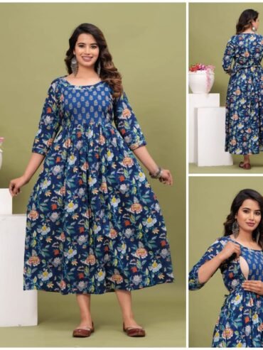 Dark Blue Print Feeding & Maternity Dress
