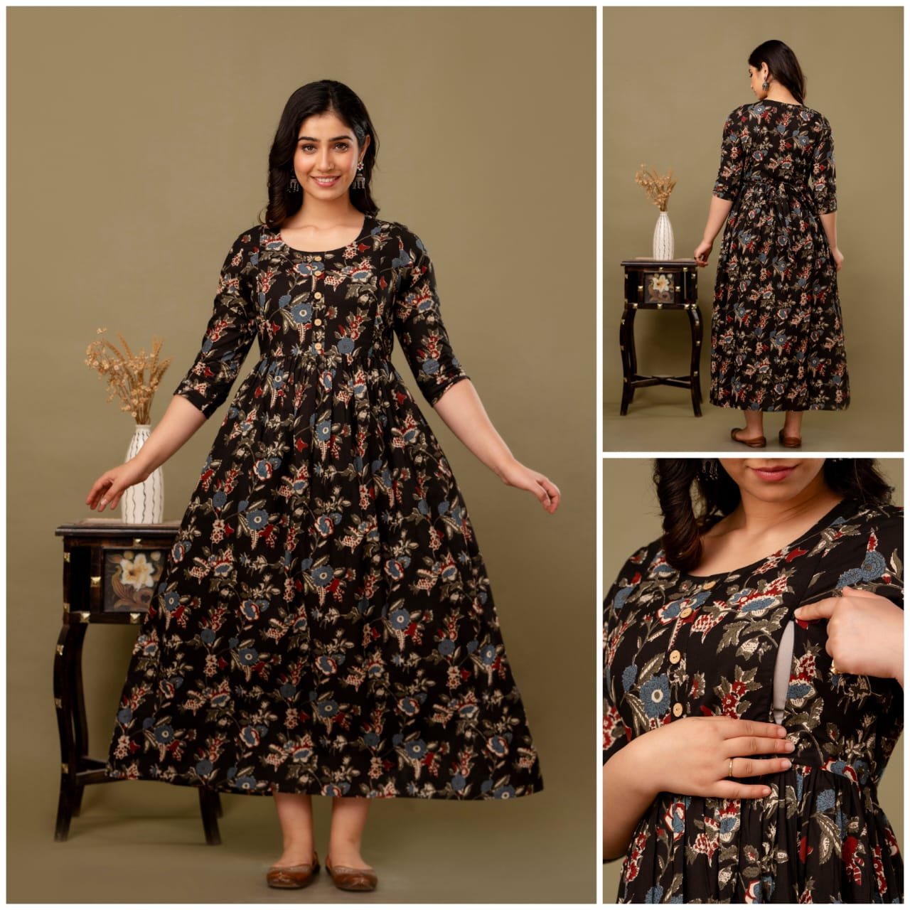 Black Print Feeding & Maternity Dress