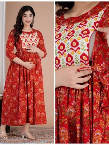 Musted Red Print Feeding & Maternity Dress
