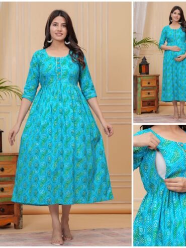 Sky Blue Print Feeding & Maternity Dress