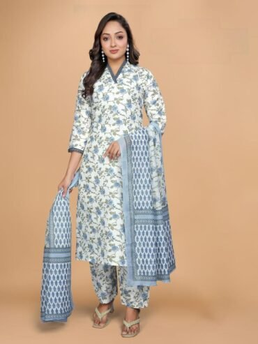 Musted Blue Kurthis with pant and dupatta 3pcs set